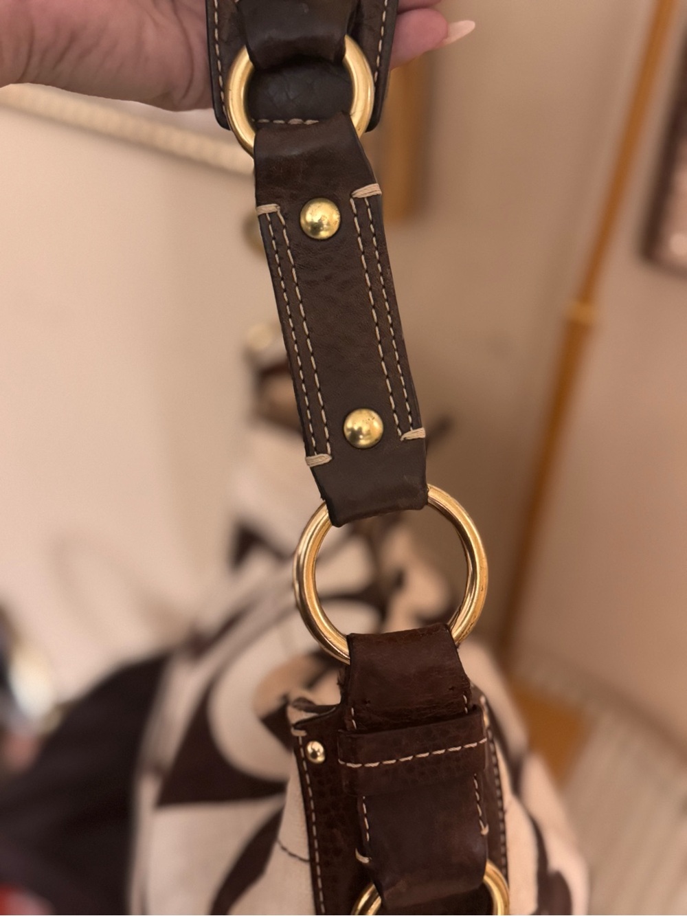 Coach Carly Cream & Brown linen large - Picture 6 of 8
